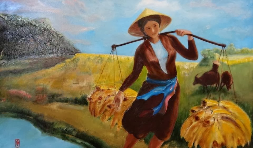 Vẽ tranh Gặt Lúa Trên Cánh Đồng Đơn Giản Mà Đẹp